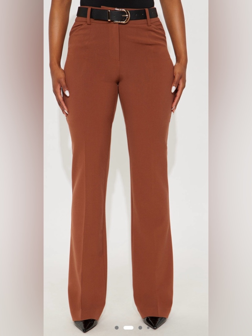 Fashion Nova High Rise Brown Wide Leg Trousers Size S Tall Work Pants Chic